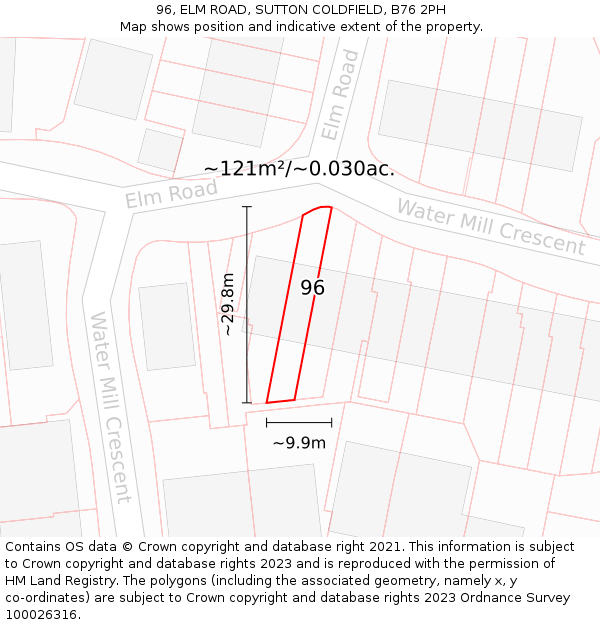 96, ELM ROAD, SUTTON COLDFIELD, B76 2PH: Plot and title map