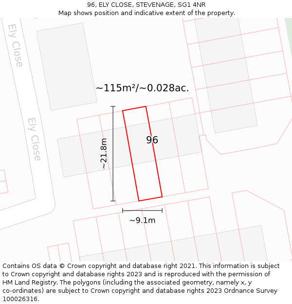 96, ELY CLOSE, STEVENAGE, SG1 4NR: Plot and title map