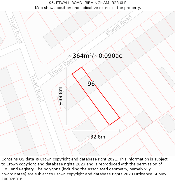 96, ETWALL ROAD, BIRMINGHAM, B28 0LE: Plot and title map