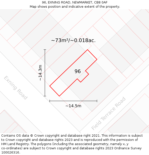 96, EXNING ROAD, NEWMARKET, CB8 0AF: Plot and title map