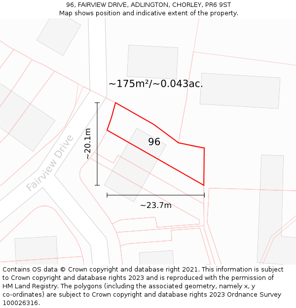 96, FAIRVIEW DRIVE, ADLINGTON, CHORLEY, PR6 9ST: Plot and title map