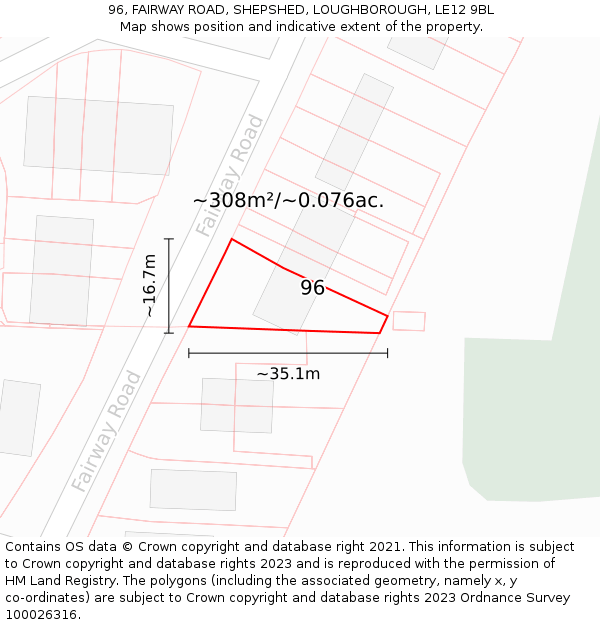 96, FAIRWAY ROAD, SHEPSHED, LOUGHBOROUGH, LE12 9BL: Plot and title map