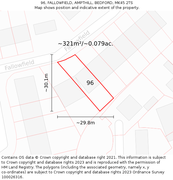 96, FALLOWFIELD, AMPTHILL, BEDFORD, MK45 2TS: Plot and title map