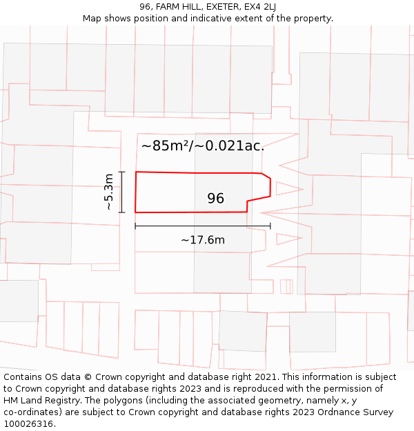 96, FARM HILL, EXETER, EX4 2LJ: Plot and title map