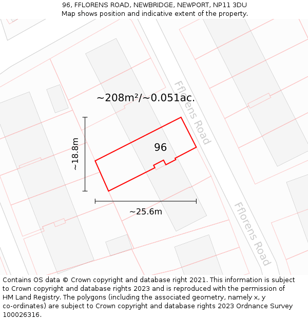 96, FFLORENS ROAD, NEWBRIDGE, NEWPORT, NP11 3DU: Plot and title map