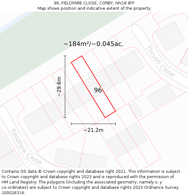 96, FIELDFARE CLOSE, CORBY, NN18 8FF: Plot and title map