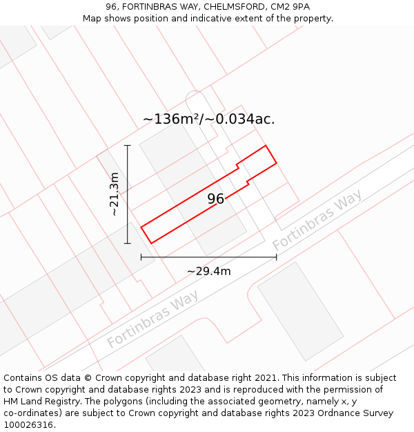 96, FORTINBRAS WAY, CHELMSFORD, CM2 9PA: Plot and title map