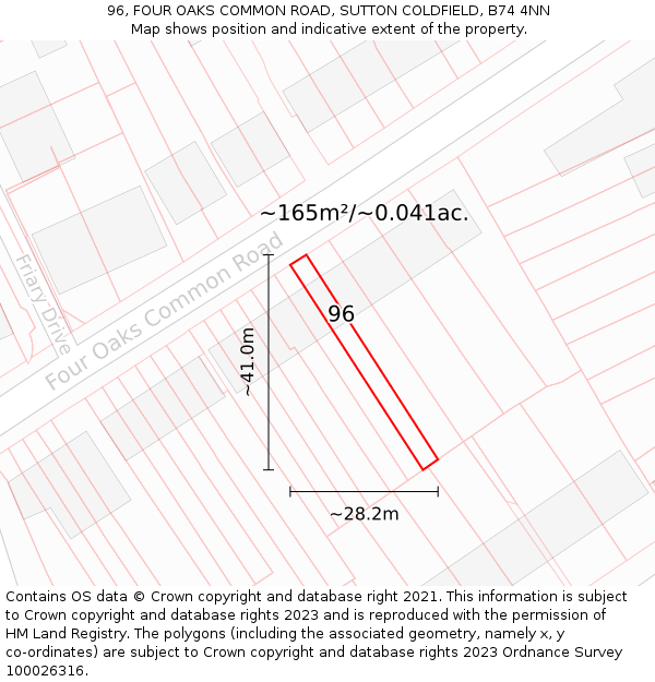 96, FOUR OAKS COMMON ROAD, SUTTON COLDFIELD, B74 4NN: Plot and title map