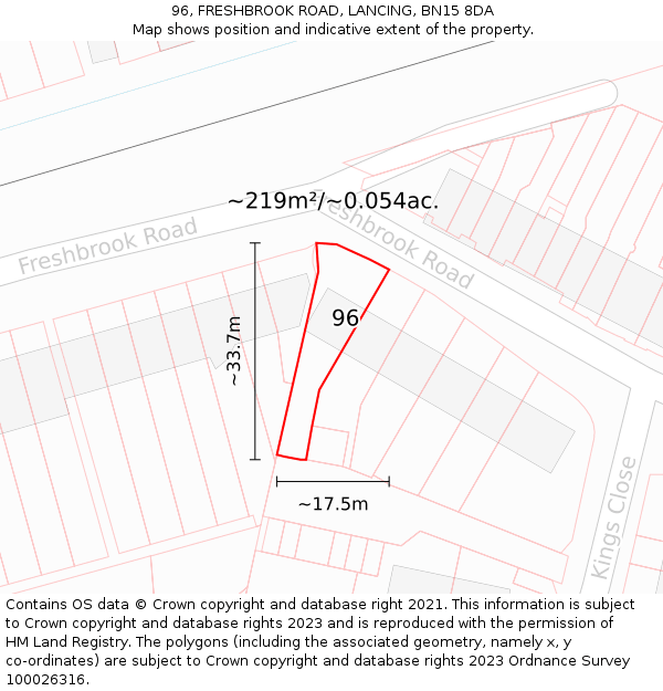 96, FRESHBROOK ROAD, LANCING, BN15 8DA: Plot and title map