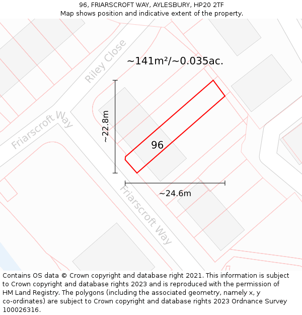 96, FRIARSCROFT WAY, AYLESBURY, HP20 2TF: Plot and title map