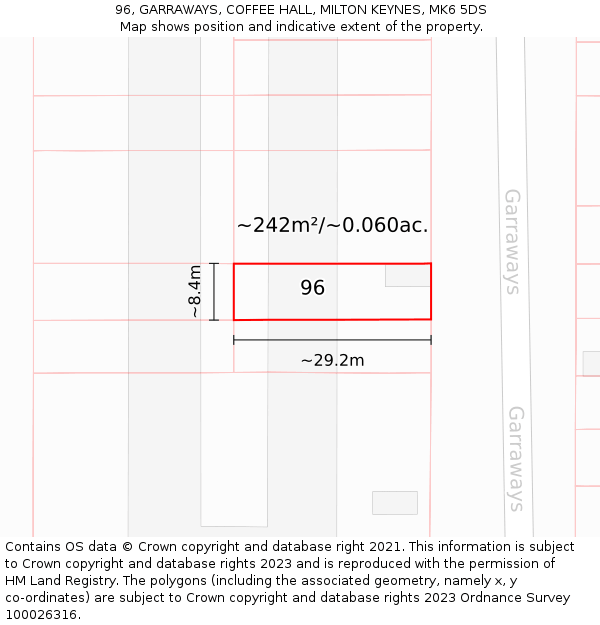 96, GARRAWAYS, COFFEE HALL, MILTON KEYNES, MK6 5DS: Plot and title map