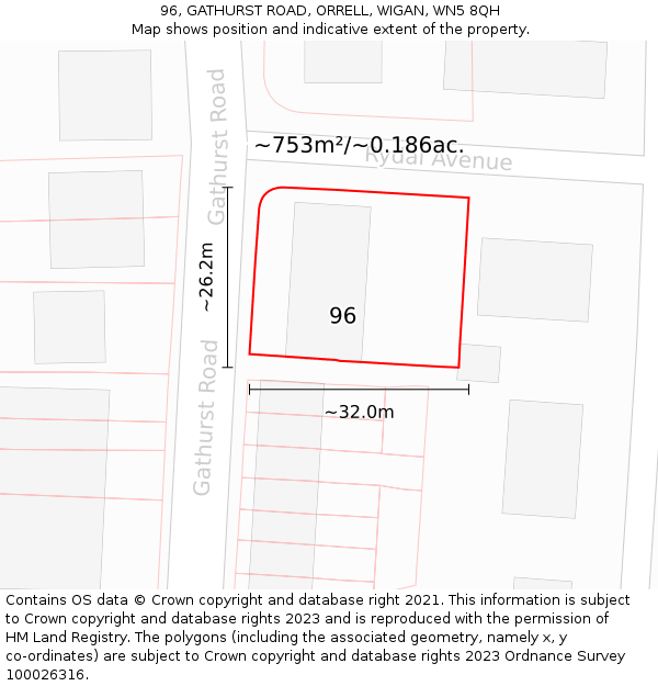 96, GATHURST ROAD, ORRELL, WIGAN, WN5 8QH: Plot and title map