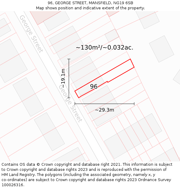 96, GEORGE STREET, MANSFIELD, NG19 6SB: Plot and title map