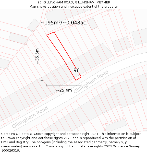 96, GILLINGHAM ROAD, GILLINGHAM, ME7 4ER: Plot and title map