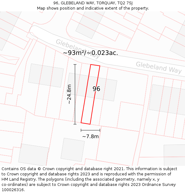 96, GLEBELAND WAY, TORQUAY, TQ2 7SJ: Plot and title map