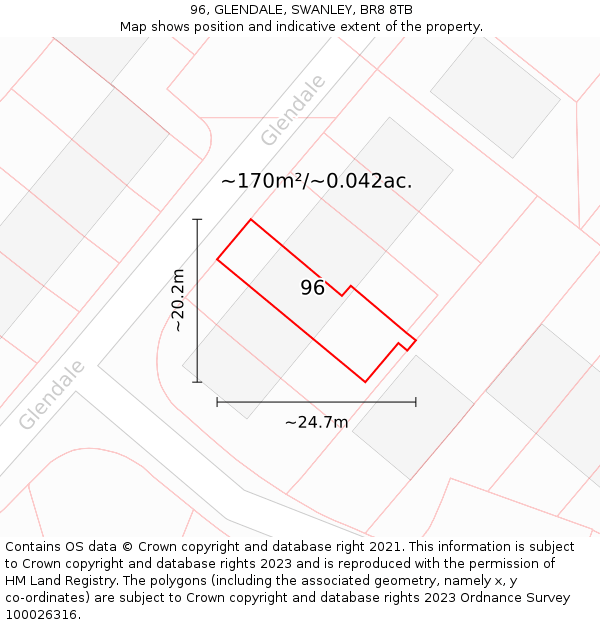 96, GLENDALE, SWANLEY, BR8 8TB: Plot and title map