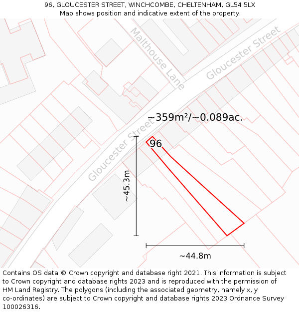 96, GLOUCESTER STREET, WINCHCOMBE, CHELTENHAM, GL54 5LX: Plot and title map