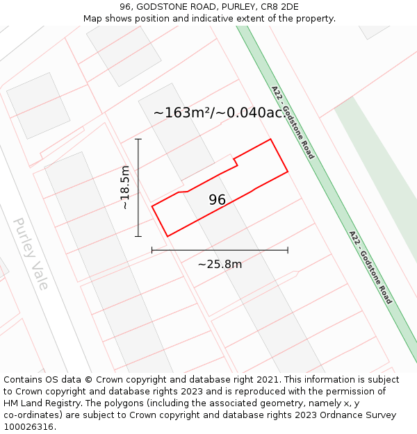 96, GODSTONE ROAD, PURLEY, CR8 2DE: Plot and title map