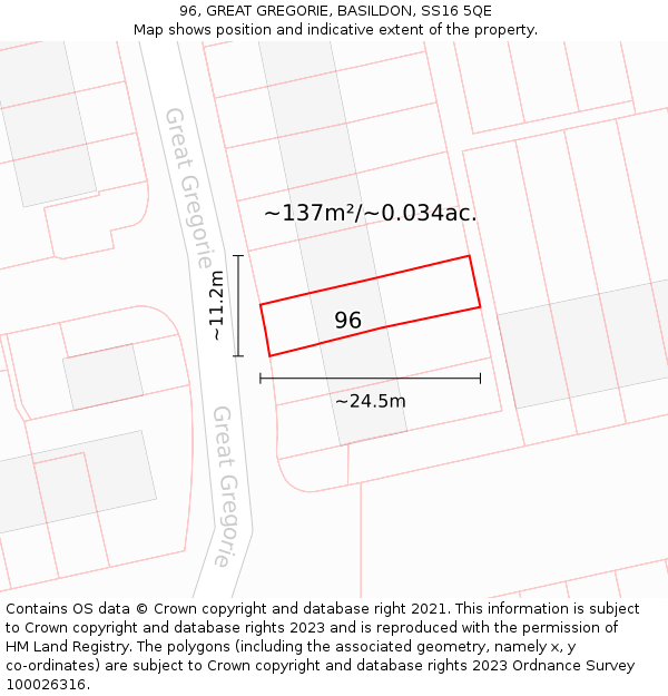 96, GREAT GREGORIE, BASILDON, SS16 5QE: Plot and title map