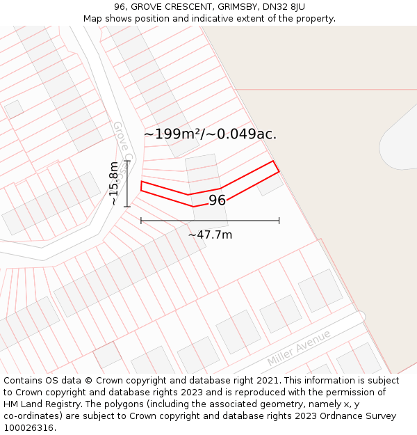 96, GROVE CRESCENT, GRIMSBY, DN32 8JU: Plot and title map