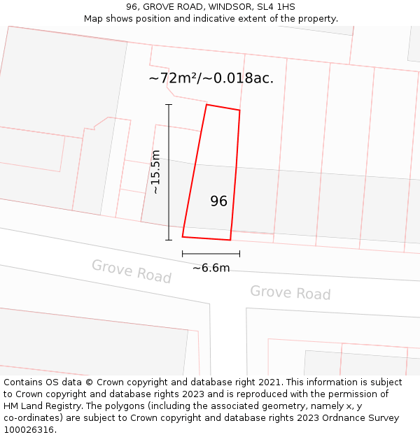 96, GROVE ROAD, WINDSOR, SL4 1HS: Plot and title map