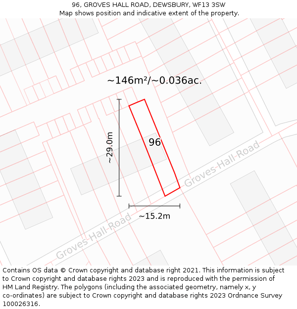 96, GROVES HALL ROAD, DEWSBURY, WF13 3SW: Plot and title map