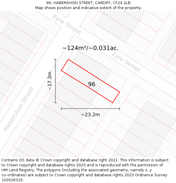 96, HABERSHON STREET, CARDIFF, CF24 2LB: Plot and title map
