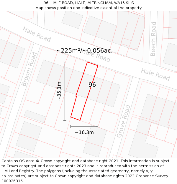 96, HALE ROAD, HALE, ALTRINCHAM, WA15 9HS: Plot and title map