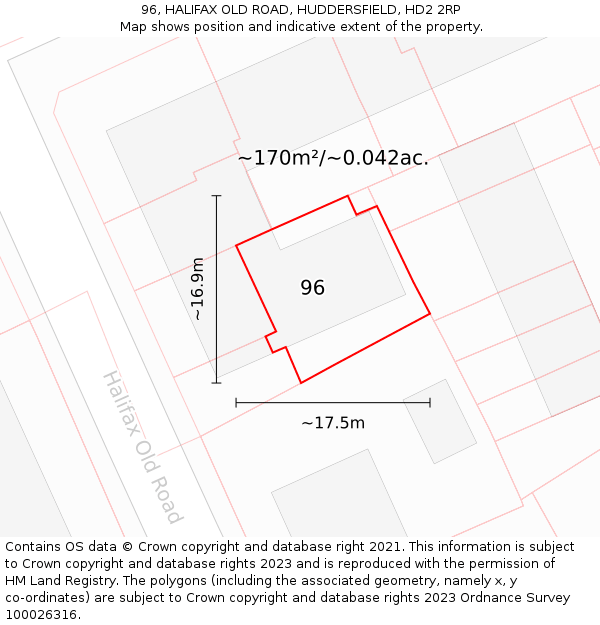 96, HALIFAX OLD ROAD, HUDDERSFIELD, HD2 2RP: Plot and title map