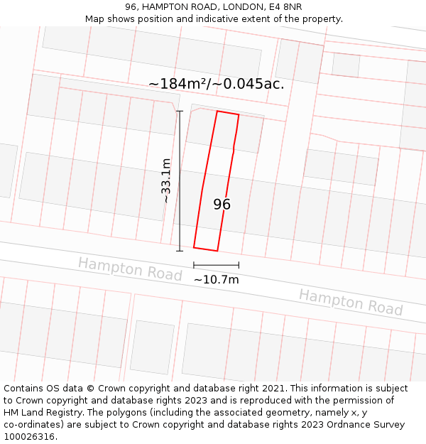 96, HAMPTON ROAD, LONDON, E4 8NR: Plot and title map