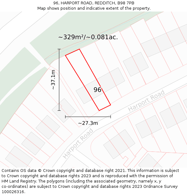 96, HARPORT ROAD, REDDITCH, B98 7PB: Plot and title map
