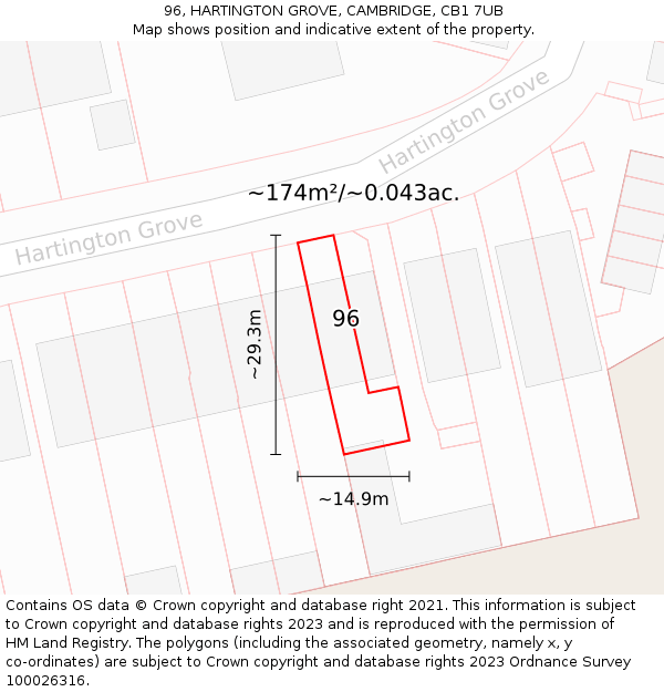 96, HARTINGTON GROVE, CAMBRIDGE, CB1 7UB: Plot and title map