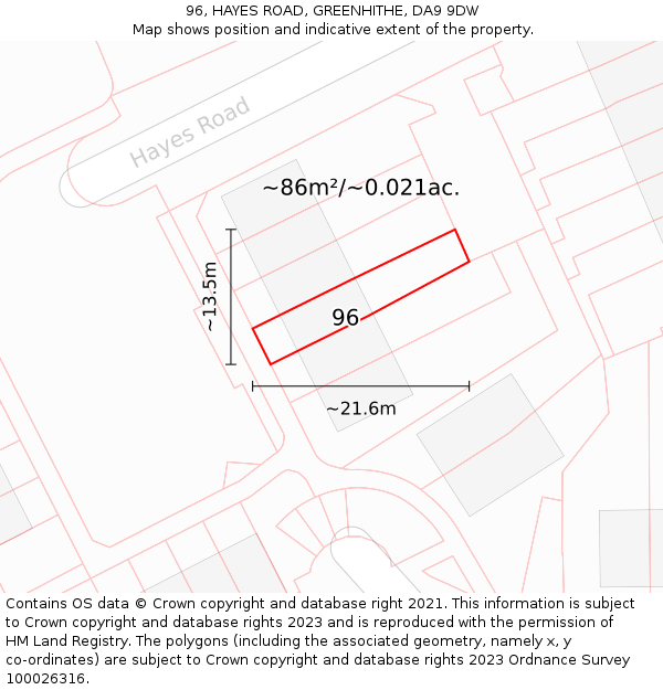 96, HAYES ROAD, GREENHITHE, DA9 9DW: Plot and title map