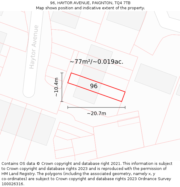 96, HAYTOR AVENUE, PAIGNTON, TQ4 7TB: Plot and title map