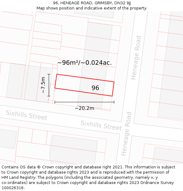 96, HENEAGE ROAD, GRIMSBY, DN32 9JJ: Plot and title map