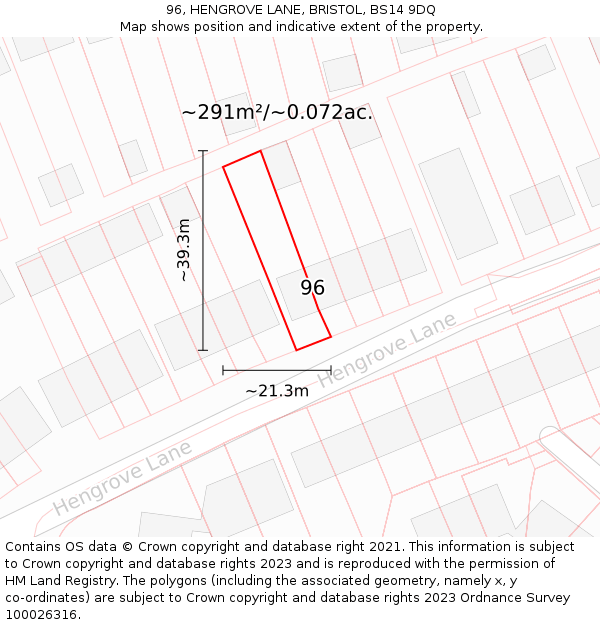 96, HENGROVE LANE, BRISTOL, BS14 9DQ: Plot and title map