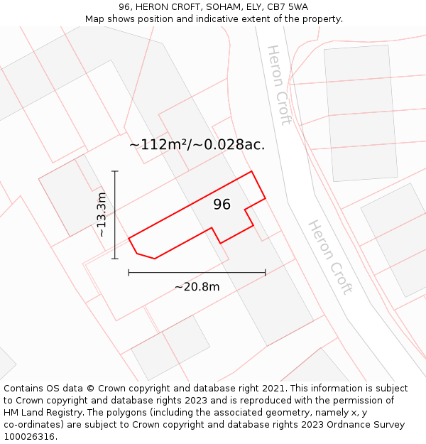 96, HERON CROFT, SOHAM, ELY, CB7 5WA: Plot and title map
