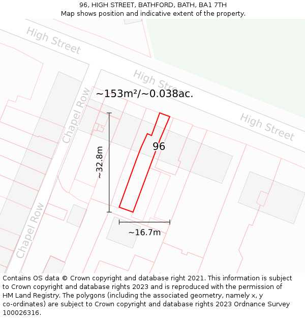 96, HIGH STREET, BATHFORD, BATH, BA1 7TH: Plot and title map