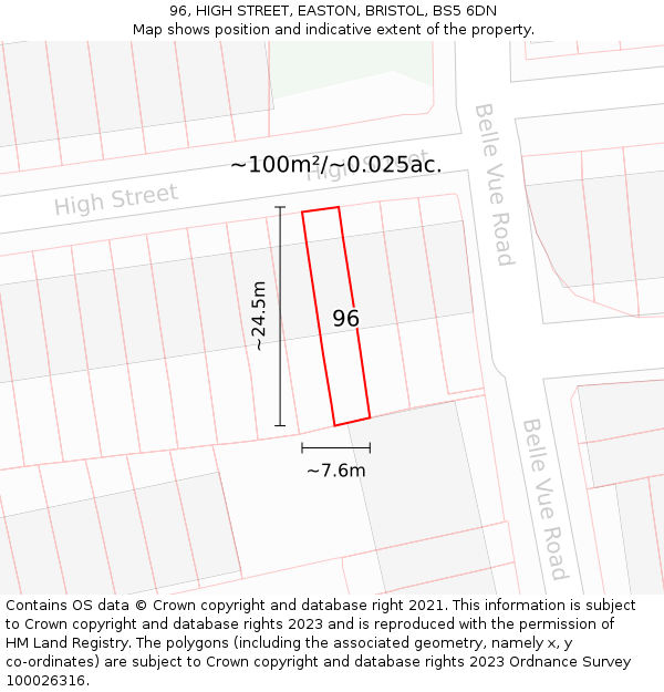 96, HIGH STREET, EASTON, BRISTOL, BS5 6DN: Plot and title map