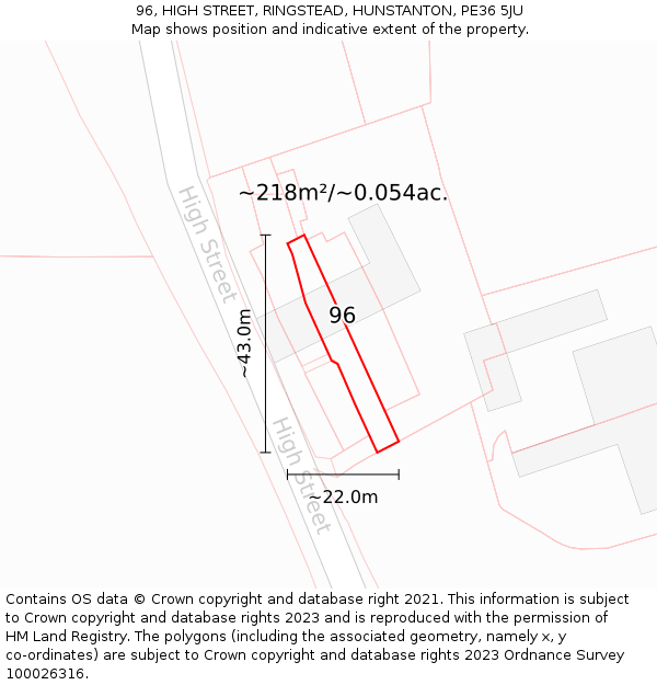 96, HIGH STREET, RINGSTEAD, HUNSTANTON, PE36 5JU: Plot and title map
