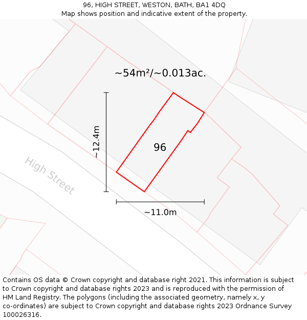 96, HIGH STREET, WESTON, BATH, BA1 4DQ: Plot and title map