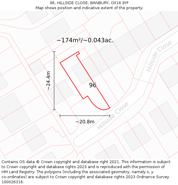 96, HILLSIDE CLOSE, BANBURY, OX16 9YF: Plot and title map