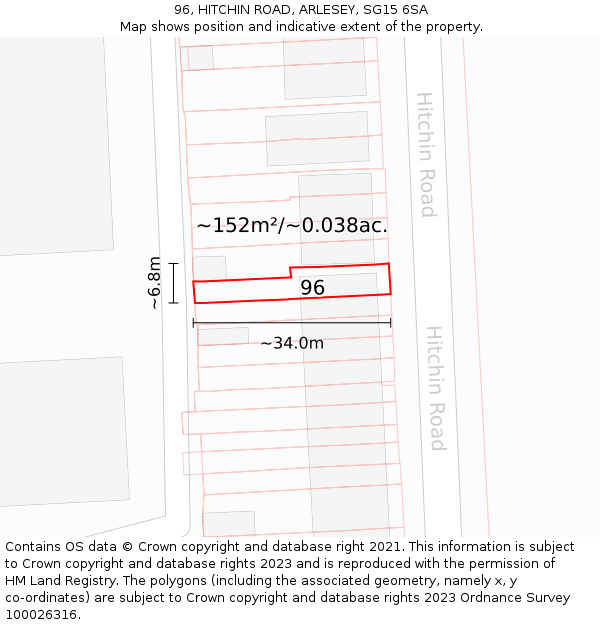 96, HITCHIN ROAD, ARLESEY, SG15 6SA: Plot and title map