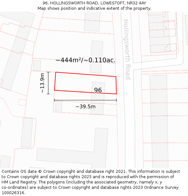 96, HOLLINGSWORTH ROAD, LOWESTOFT, NR32 4AY: Plot and title map