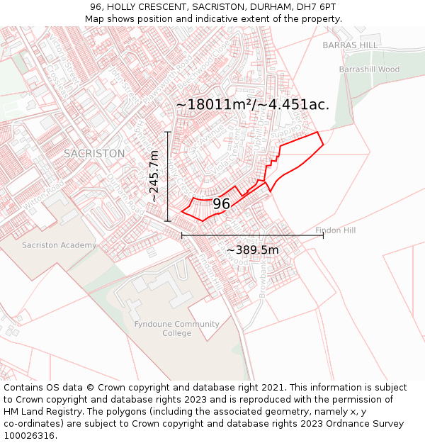 96, HOLLY CRESCENT, SACRISTON, DURHAM, DH7 6PT: Plot and title map