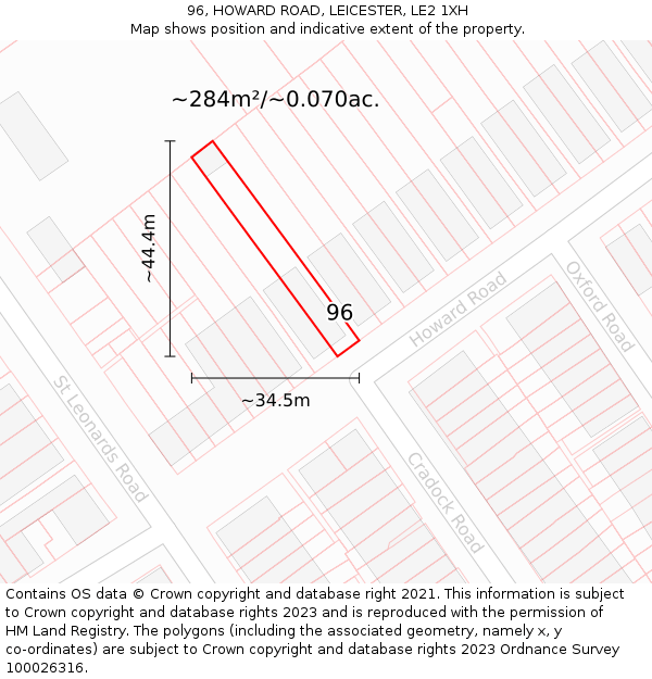 96, HOWARD ROAD, LEICESTER, LE2 1XH: Plot and title map
