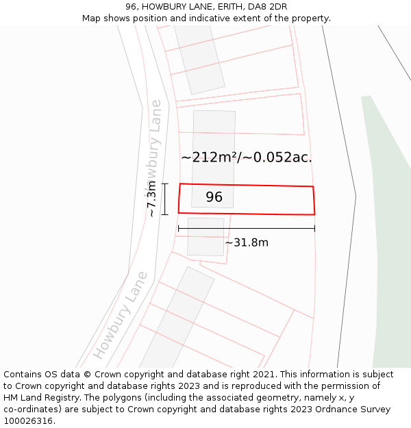 96, HOWBURY LANE, ERITH, DA8 2DR: Plot and title map