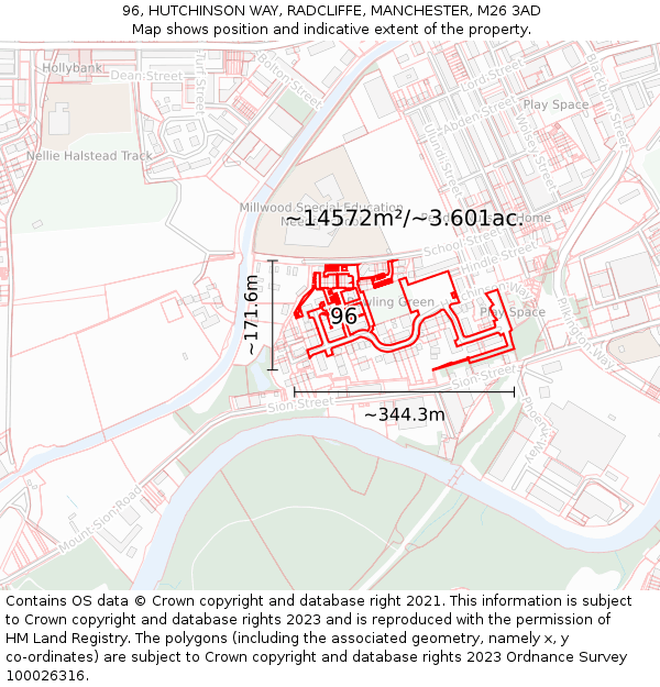 96, HUTCHINSON WAY, RADCLIFFE, MANCHESTER, M26 3AD: Plot and title map