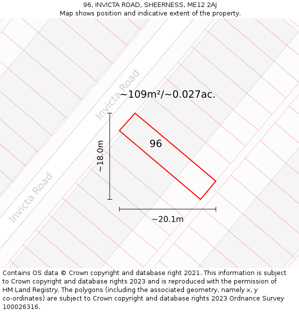 96, INVICTA ROAD, SHEERNESS, ME12 2AJ: Plot and title map