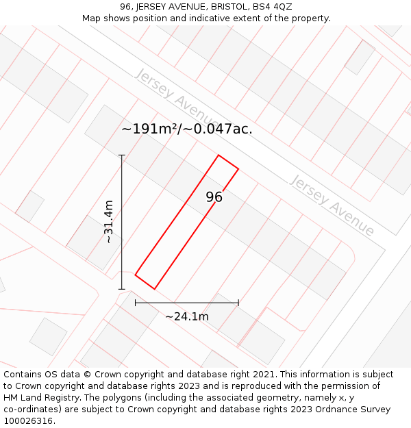 96, JERSEY AVENUE, BRISTOL, BS4 4QZ: Plot and title map